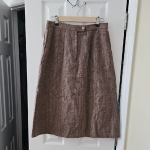 100% Wool With Polyester Lining Chic Tan Checkered A-Line Women's Skirt
